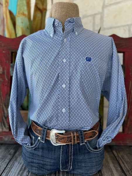 Men's Blue, Black and White Cinch Long Sleeve Button Down (MTW1105763) - BLAIR'S Western Wear located in Marble Falls TX