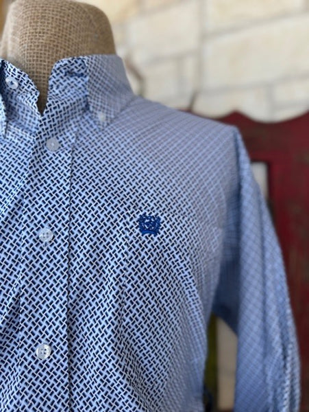 Men's Blue, Black and White Cinch Long Sleeve Button Down (MTW1105763) - BLAIR'S Western Wear located in Marble Falls TX