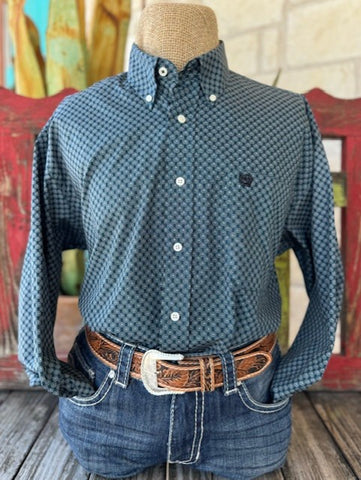 Men's Cinch Navy & Teal Circle Long Sleeve - MTW1105776 - BLAIR'S Western Wear located in Marble falls TX