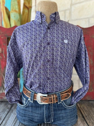 Men's Cinch Purple/White Squares Long Sleeve - MTW1105737 - BLAIR'S Western Wear located in Marble Falls TX