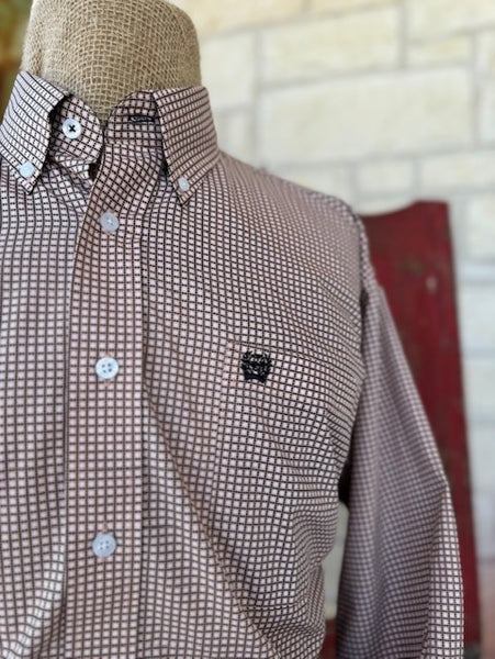 Men's Cinch Peach/Black Squared Long Sleeve - MTW1105783 - BLAIR'S Western Wear located in Marble Falls TX