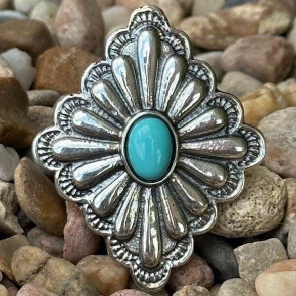 Diamond-Shaped Concho Ring with Turquoise - T5176 - BLAIR'S Western Wear located in Marble Falls TX 