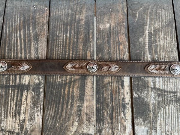 Men's Smooth Leather Belt with Embroidery & Silver Conchos -N2441644 - Blair's Western Wear Marble Falls, TX