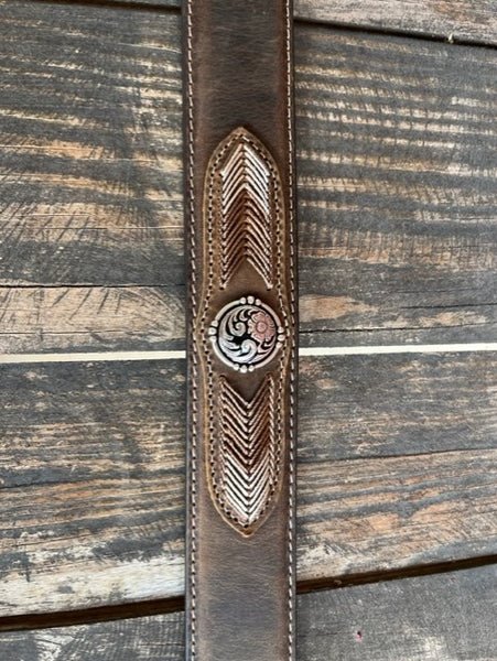 Men's Smooth Leather Belt with Embroidery & Silver Conchos -N2441644 - Blair's Western Wear Marble Falls, TX