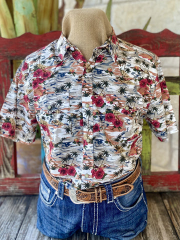 Wine, White & Tan Ariat Tropical Short Sleeve Shirt - 10048573 - Blair's Western Wear Marble Falls, TX