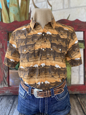 Orange & Brown Desert Scene Ariat Tropical Short Sleeve Shirt - 10051303