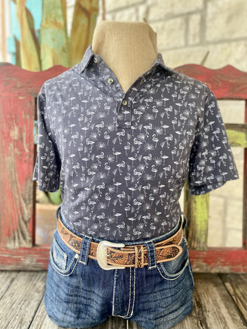 Gray Flamingo Men's Ariat Short Sleeve Pullover - 10048531 - Blair's Western Wear Marble Falls, TX