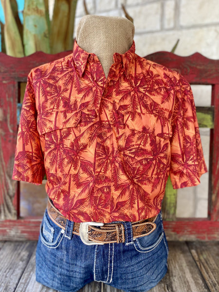 Orange & Brick Tropical Ariat Men's Short Sleeve - 10051318 - Blair's Western Wear Marble Falls, TX