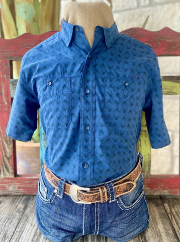 Navy & Black Print Ariat Men's Short Sleeve - 10051358 - Blair's Western Wear Marble Falls, TX