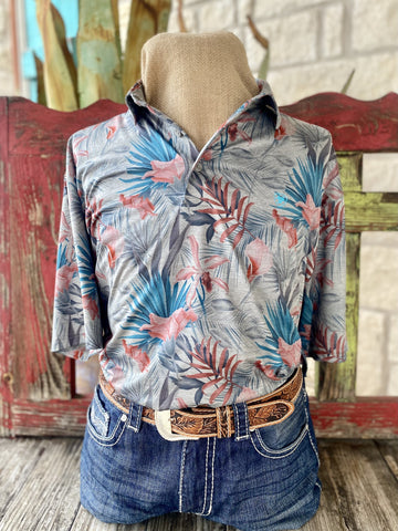 Lt Gray Tropical Men's Ariat Short Sleeve Pullover - 10051370 - Blair's Western Wear Marble Falls, TX