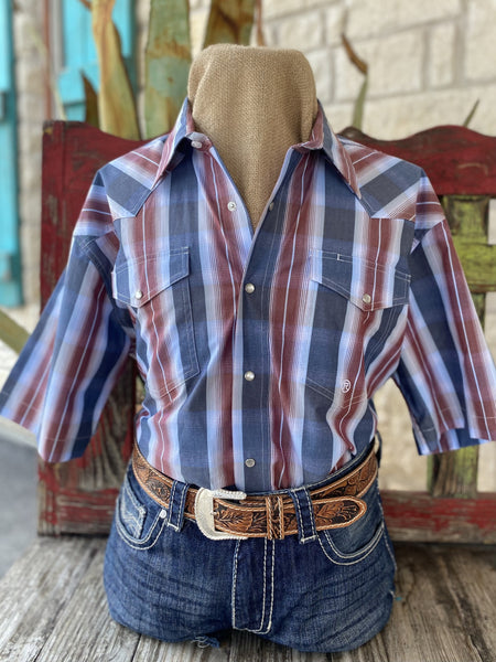 Brick & Blue Stripe Men's Short Sleeve Shirt - 3022784053 - Blair's Western Wear Marble Falls, TX