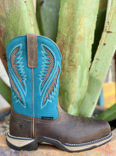 Women's Steel Toe Work Boot in Blue and Chocolate - 10031663 - Blair's Western Wear Marble Falls, TX