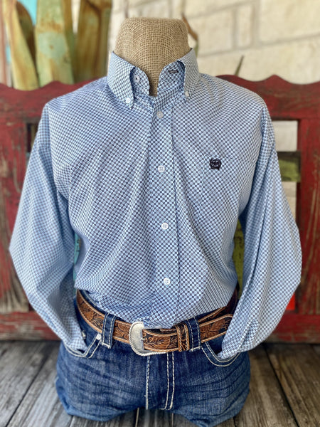 Lt. Blue & Black Men's Cinch Long Sleeve Button Up - MTW1105731