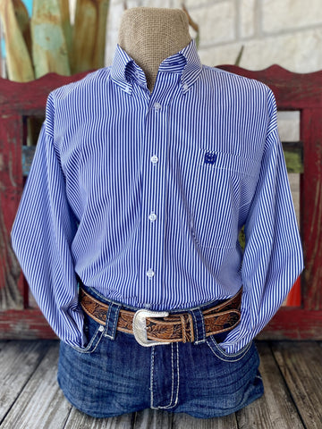 Blue & White Stripe Men's Western Cinch Long Sleeve - MTW1104729 - Blair's Western Wear Marble Falls, TX