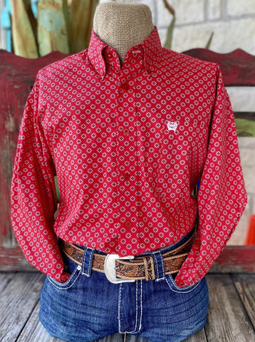 Red Print Men's Cinch Long Sleeve Dress Shirt - MTW1105727 - Blair's Western Wear Marble Falls, TX