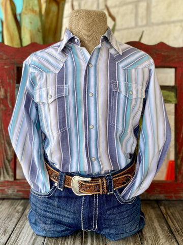 Navy, Sage, Tan & Pale Yellow Men's Western Wrangler Long Sleeve Shirt - 112346626