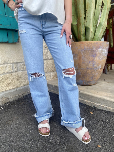 Lt Blue Ladies Distress Jean - T5345 - Blair's Western Wear Marble Falls, TX