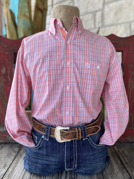 Men's Peach/Grey Wrangler George Strait Long Sleeve (112346526) - BLAIR'S Western Wear located in Marble Falls TX 