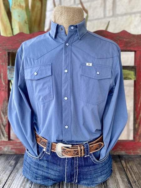 Men's Slate Blue Ferrell Vented Pearl Snap Long Sleeve Shirt (FSL1002330) - BLAIR'S Western Wear locateed in Marble Falls TX