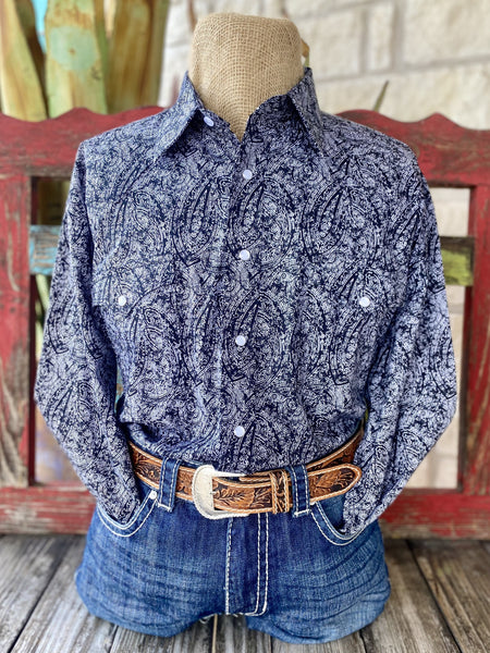 Men's Black/White Paisley Pan Handle Rough Stock Pearl Snap Long Sleeve (RMN2S03189) - BLAIR'S Western Wear located in Marble Falls TX