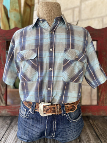 Men's Navy/Tan/Turquoise Tinhaul Short Sleeve - 10020620480 - BLAIR'S Western Wear located in Marble Falls TX