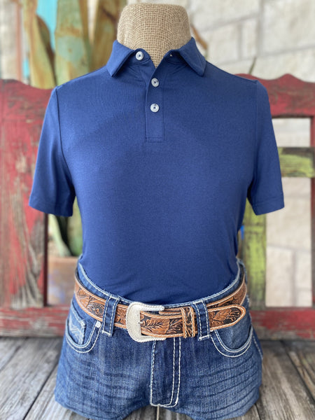 Men's Navy Burlebo Short Sleeve Pullover- 0008PPNVY - BLAIR'S Western Wear located in Marble Falls Tx