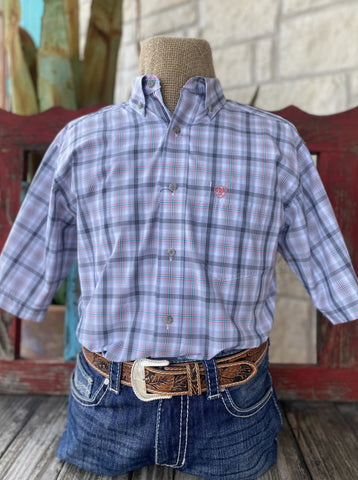 Men's Grey, White, Turquoise and Pink  Ariat Short Sleeve - 10051461 -BLAIR'S Western Wear located in Marble Falls TX