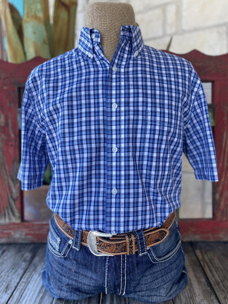 Men's Blue Wrangler Short Sleeve - 112346242BN - BLAIR'S Western Wear located in Marble Falls Tx