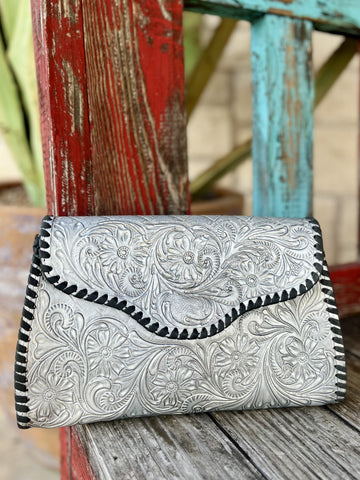 Silver Leather American Darling Crossbody Purse / Clutch ADBG1137E - Blair's Western Wear 