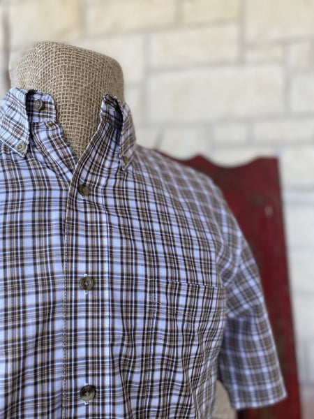 Men's Natural and Brown Wrangler Short Sleeve - 112346243BR - BLAIR'S Western Wear located in Marble Falls Tx