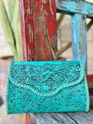 Turquoise Leather American Darling Crossbody Purse / Clutch ADBG1137F - Blair's Western Wear