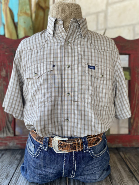 Men's Tan and Natural Wrangler Short Sleeve - 112344574 - BLAIR'S Western Wear located in Marble Falls Tx