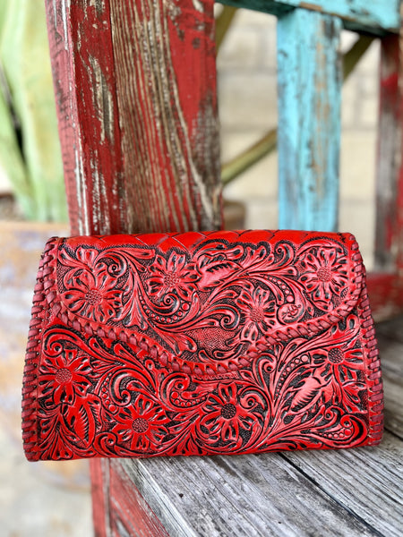 Red Leather American Darling Crossbody Purse / Clutch ADBG1137I - Blair's Western Wear