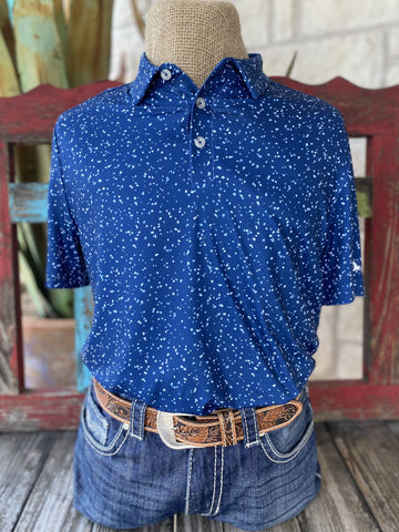 Navy & Lt. Blue Splatter Design on Men's Burlebo Short Sleeve - 0008PBUSPN - Blair's Western Wear Marble Falls,TX