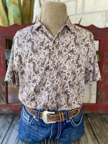 Men's Brown and Tan Floral Ariat Short Sleeve - 10048490 - BLAIR'S Western Wear located in Marble Falls TX 