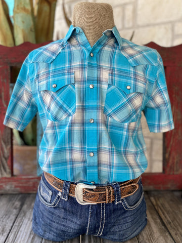 Men's Blue and Cream Ariat Short Sleeve  - 10051305 - BLAIR'S Western Wear located in Marble Falls TX