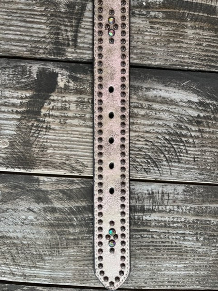 Ladies Studded Belt with Etched Buckle in Bronze & Natural - A15662216 - Blair's Western Wear Marble Falls, TX