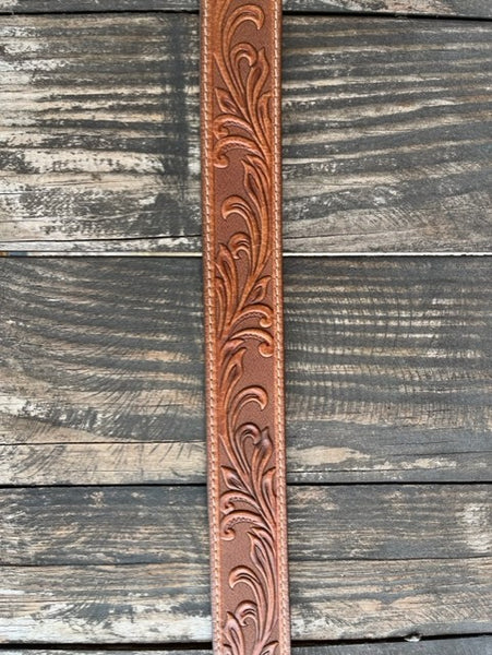 Ladies Plain Tooled Leather Belt with Etched Horseshoe Buckle - C21554 - Blair's Western Wear Marble Falls, TX