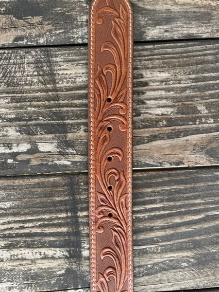 Ladies Plain Tooled Leather Belt with Etched Horseshoe Buckle - C21554 - Blair's Western Wear Marble Falls, TX