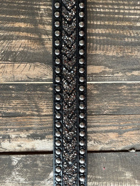 Ladies Black Crusshed Crystal Belt with Stud Detailing - D140007701 - Blair's Western Wear Marble Falls, TX