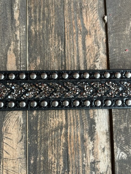 Ladies Black Crusshed Crystal Belt with Stud Detailing - D140007701 - Blair's Western Wear Marble Falls, TX