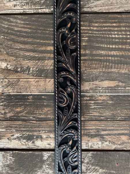 Ladies Black & Brown Tooled Leather Belt - A1565001 - Blair's Western Wear Marble Falls, TX