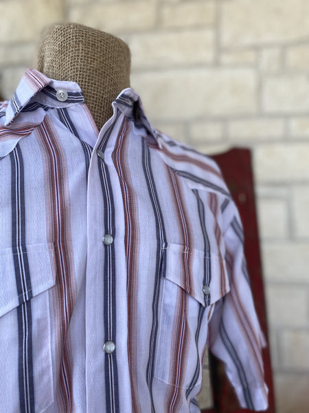 Men's White/Grey/Orange Striped Roper Short Sleeve - 102044435 - BLAIR'S Western Wear located in Marble Falls TX