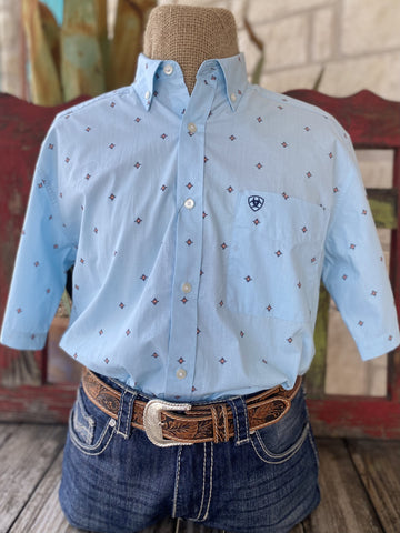 Men's Light Blue Aztec Ariat Short Sleeve - 10051509 - BLAIR'S Western Wear located in Marble Falls TX