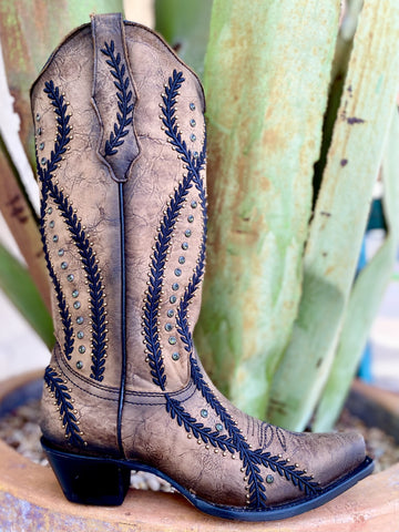 Corral Black/Brown Embroidery with Studs Women's Boot - Z5247 - BLAIR'S Western Wear located in Marble Falls Tx