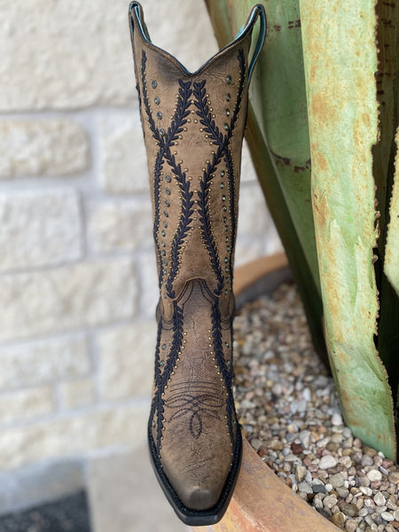 Corral Black/Brown Embroidery with Studs Women's Boot - Z5247 - BLAIR'S Western Wear located in Marble Falls Tx