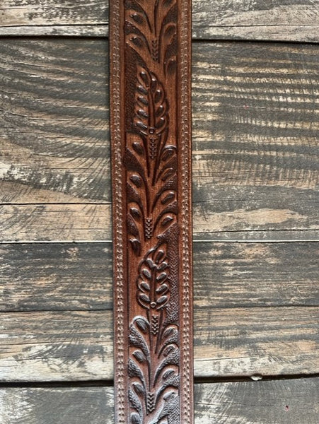 Men's Tooled Leather Belt in Brown with Etched Buckle - N210005402 - Blair's Western Wear Marble Falls, TX