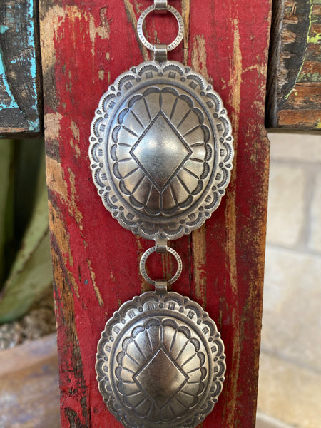 Ladies Silver Aztec Oval Concho Belt - SWMDOV - Blair's Western Wear Marble Falls, TX