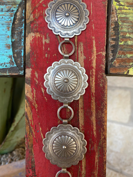 Ladies Silver Round Aztec Concho Belt - SWLGAZTDMD - Blair's Western Wear Marble Falls, TX