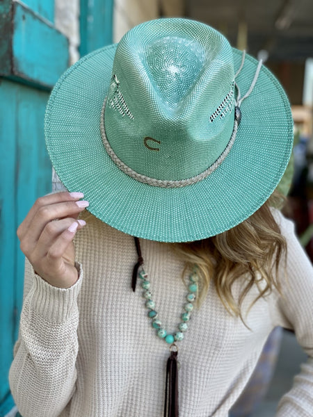 Ladies Charlie 1 Horse Washed Turquoise Straw Hat - CSTOP3430 - Blair's Western Wear Marble Falls, TX